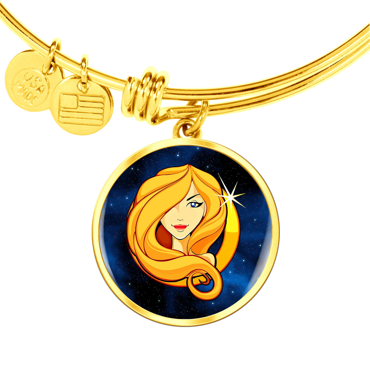 Zodiac Sign Virgo - 18k Gold Finished Bangle Bracelet