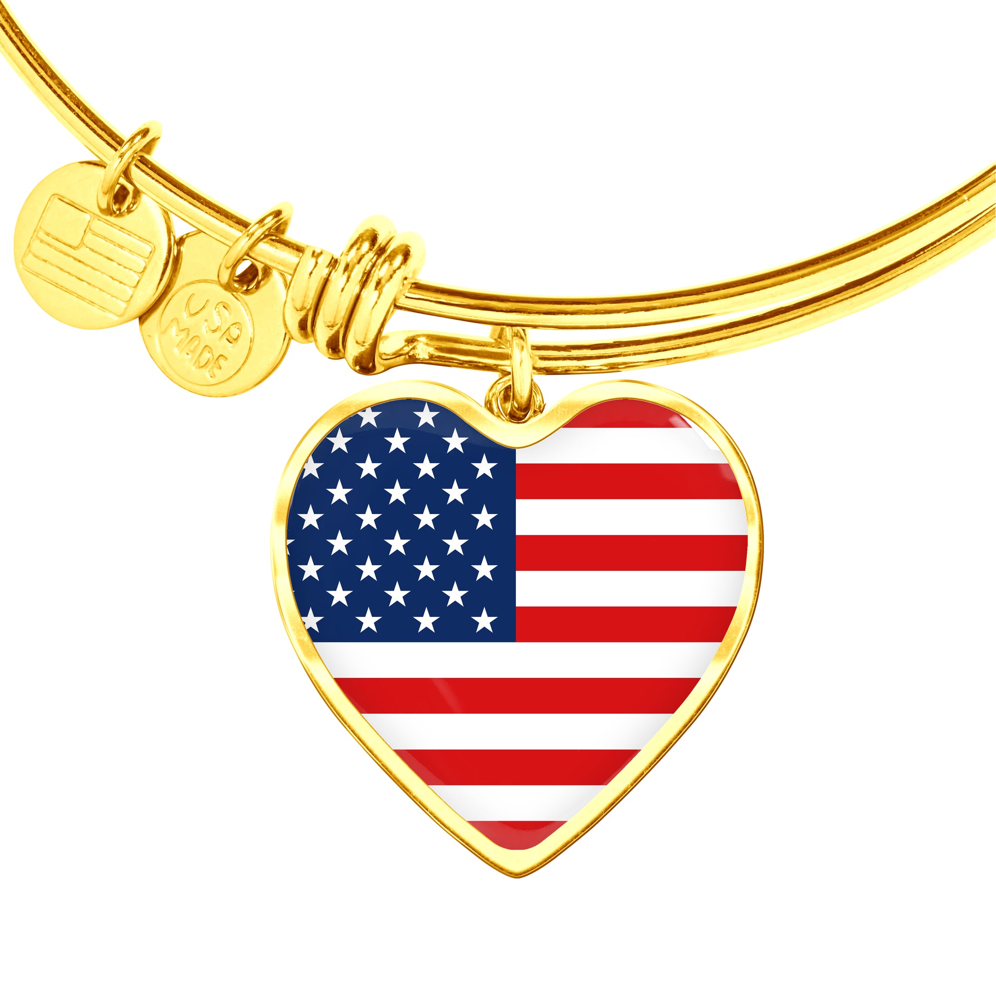 American Flag - 18k Gold Finished Heart Pendant Bangle Bracelet