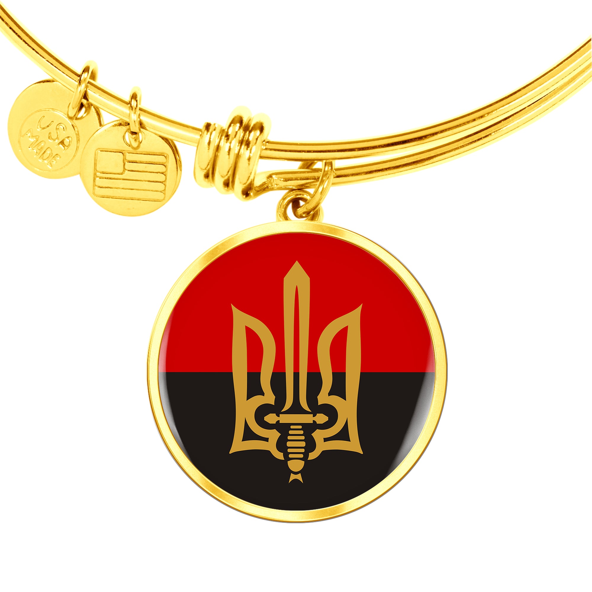 Stylized Tryzub And Red-Black Flag - 18k Gold Finished Bangle Bracelet