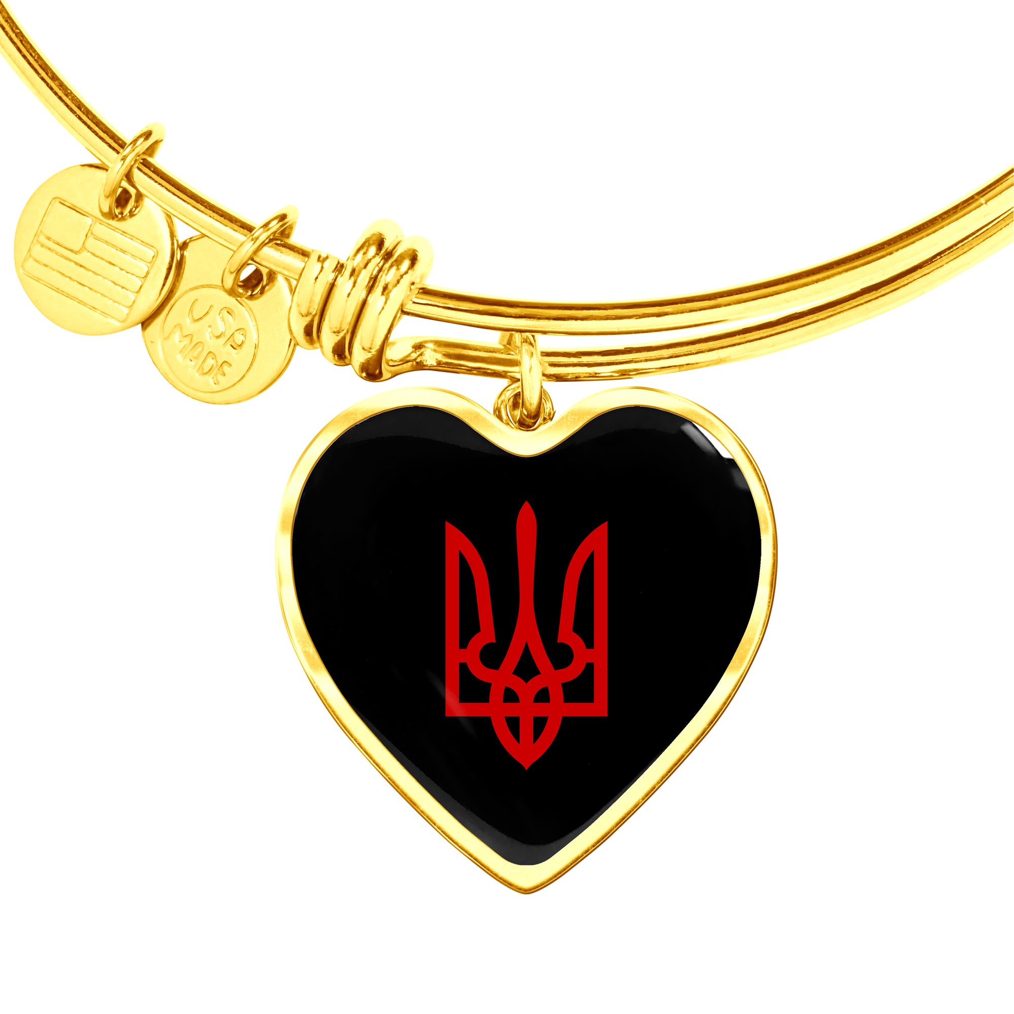 Tryzub (Red) - 18k Gold Finished Heart Pendant Bangle Bracelet