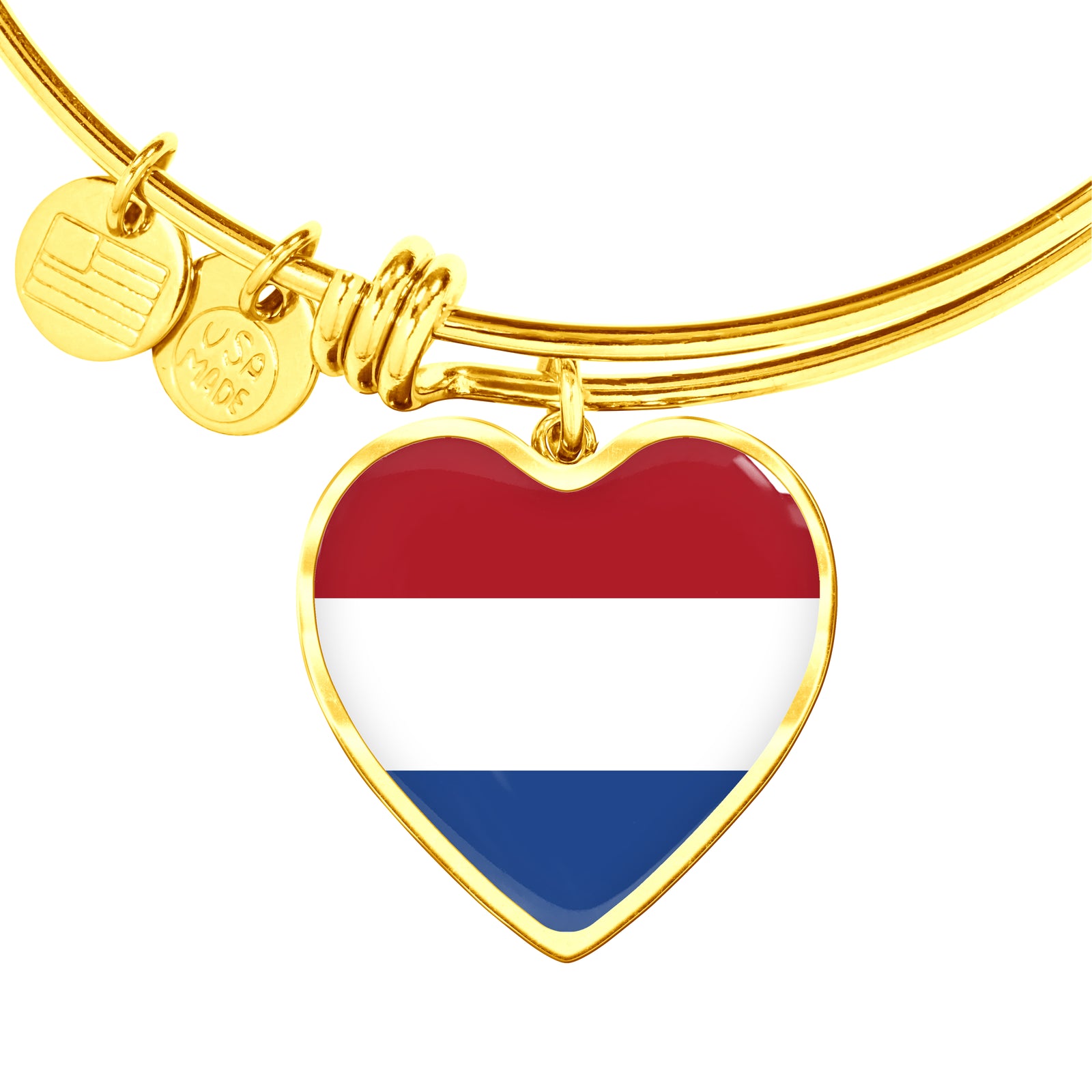 Dutch Flag - 18k Gold Finished Heart Pendant Bangle Bracelet