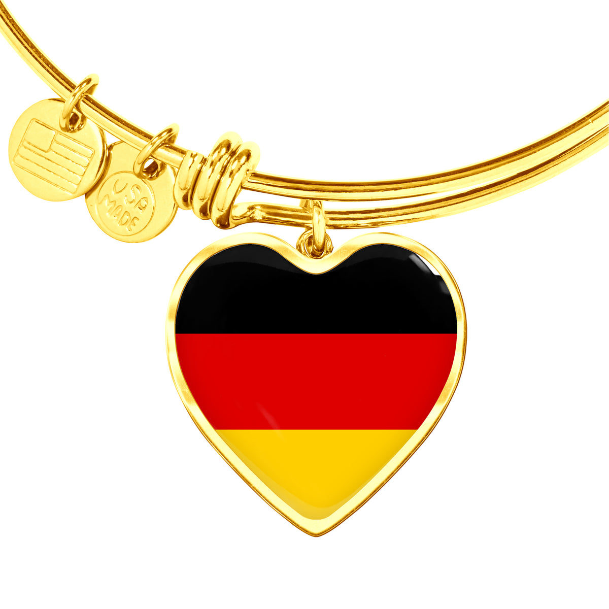 German Flag - 18k Gold Finished Heart Pendant Bangle Bracelet