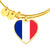French Flag - 18k Gold Finished Heart Pendant Bangle Bracelet