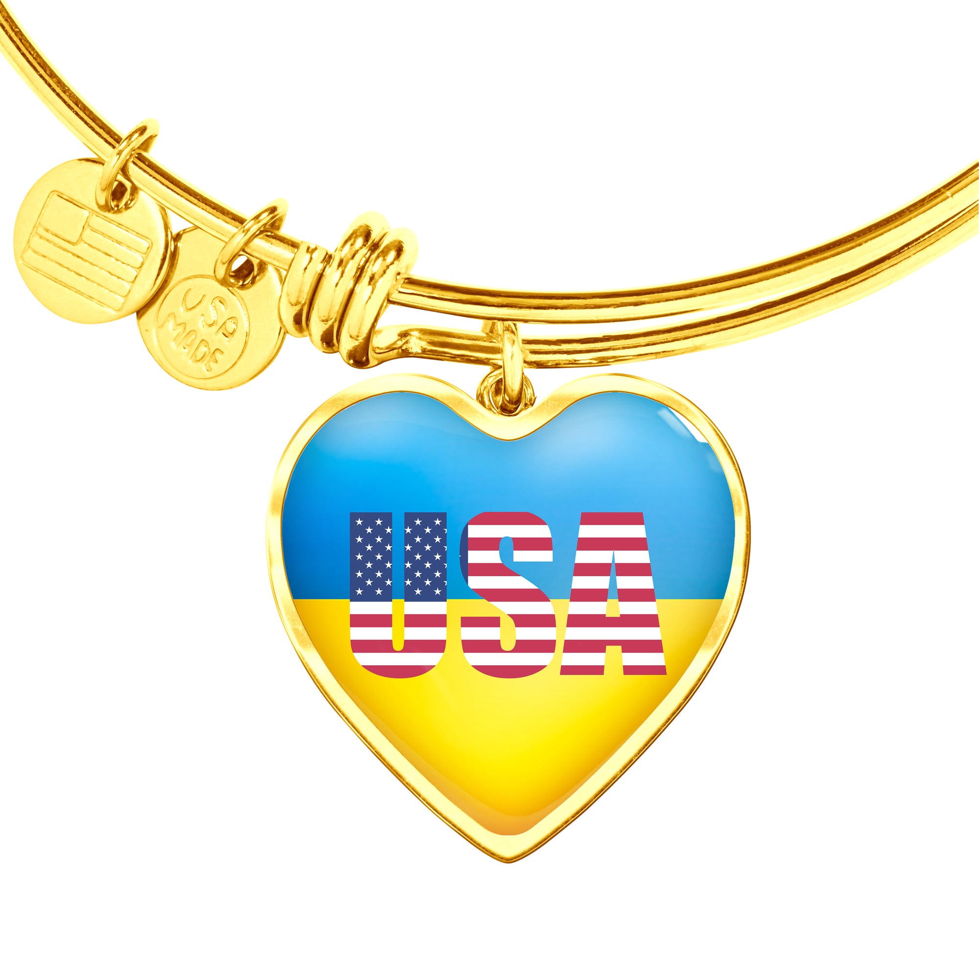 Ukrainian In The USA - 18k Gold Finished Heart Pendant Bangle Bracelet