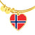 Norwegian Flag - 18k Gold Finished Heart Pendant Bangle Bracelet