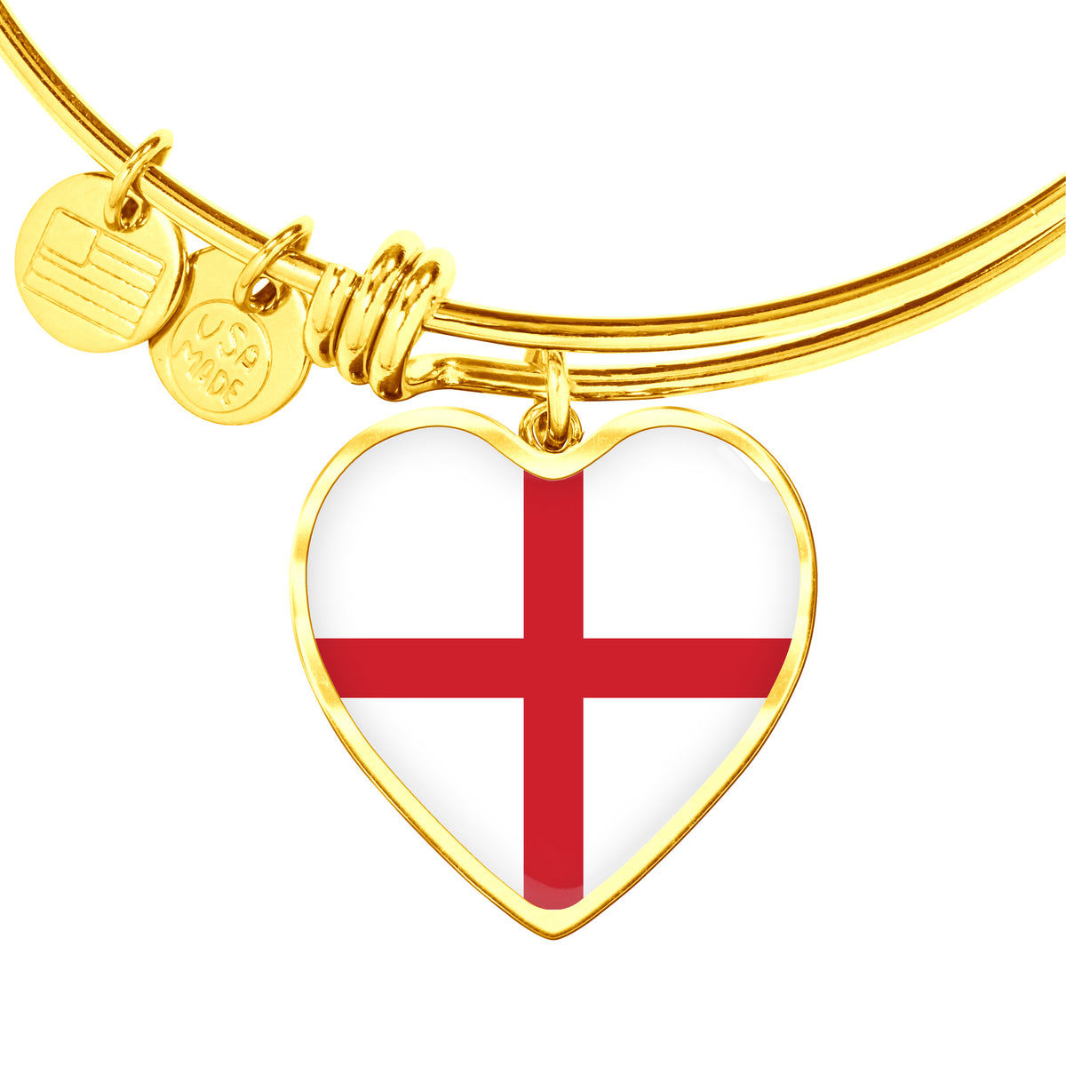 English Flag - 18k Gold Finished Heart Pendant Bangle Bracelet