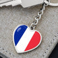 French Flag - Heart Pendant Luxury Keychain