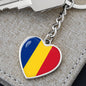 Romanian Flag - Heart Pendant Luxury Keychain