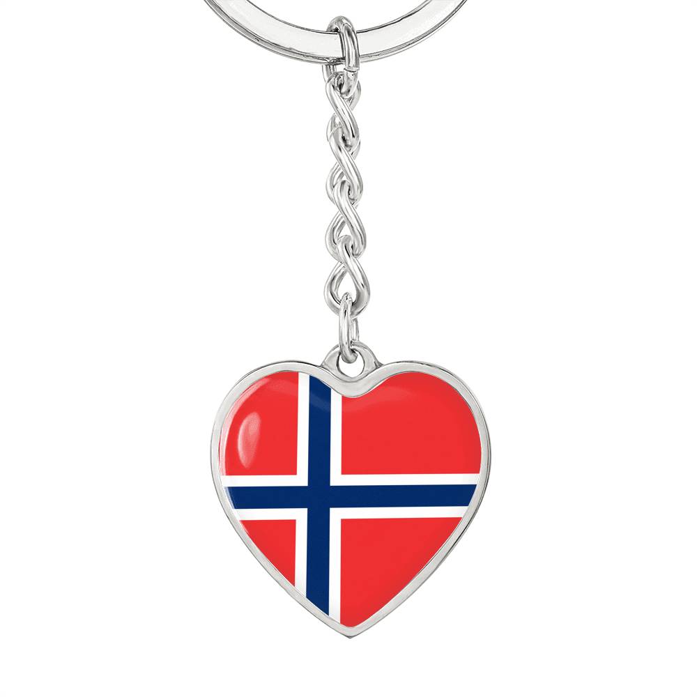 Norwegian Flag - Heart Pendant Luxury Keychain