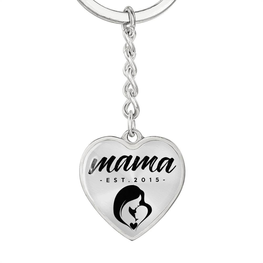 Mama, Est. 2015 - Heart Pendant Luxury Keychain