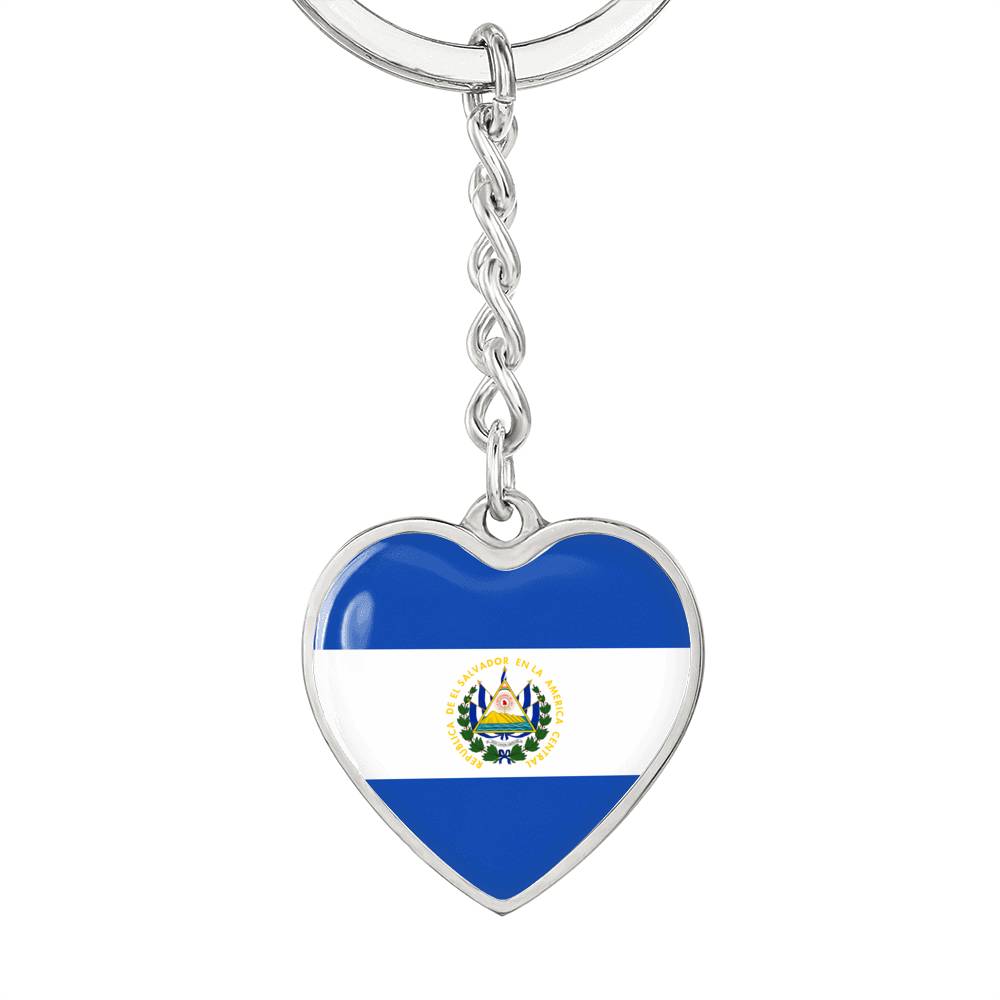 Salvadoran Flag - Heart Pendant Luxury Keychain