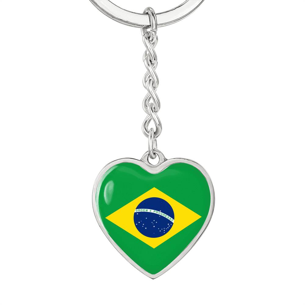 Brazilian Flag - Heart Pendant Luxury Keychain