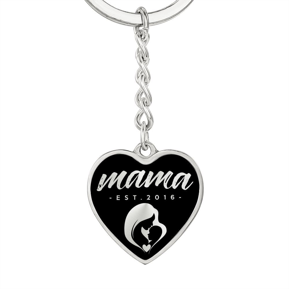 Mama, Est. 2016 v2 - Heart Pendant Luxury Keychain