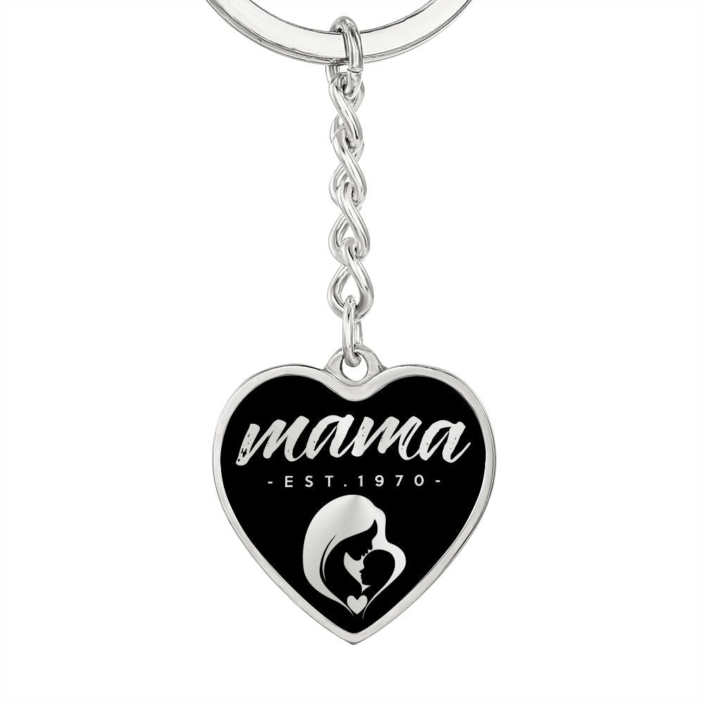 Mama, Est. 1970 v2 - Heart Pendant Luxury Keychain