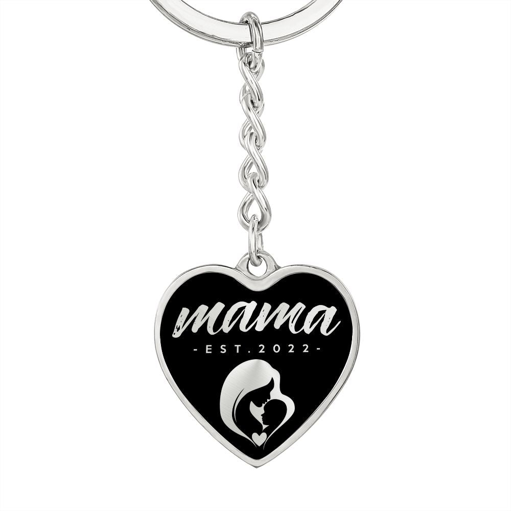 Mama, Est. 2022 v2 - Heart Pendant Luxury Keychain