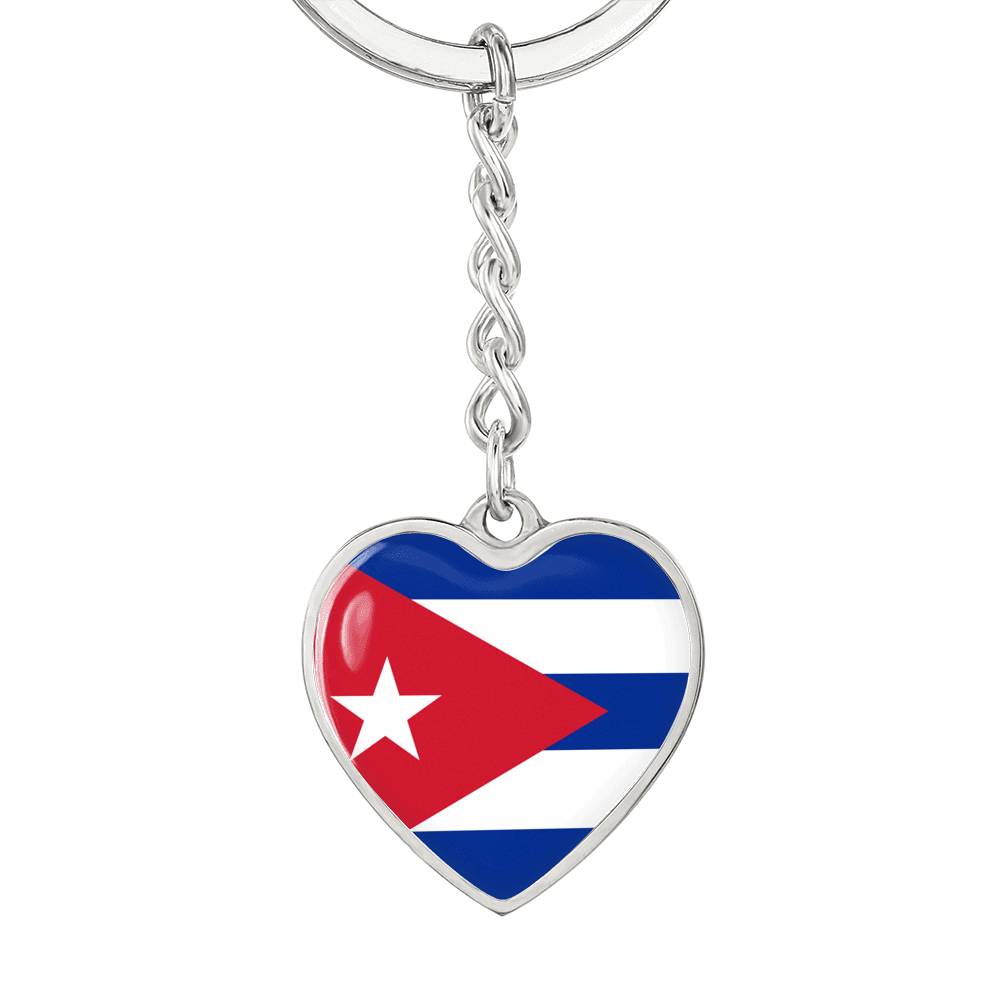 Cuban Flag - Heart Pendant Luxury Keychain