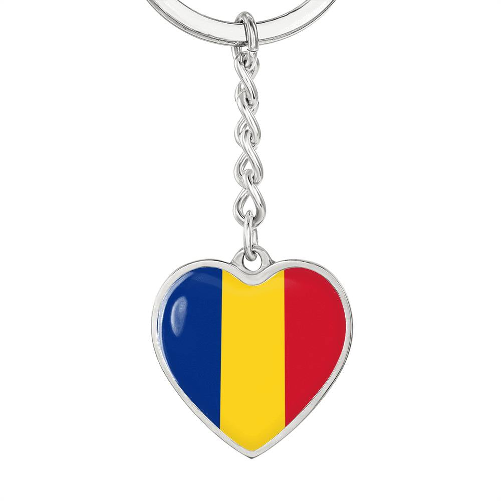 Romanian Flag - Heart Pendant Luxury Keychain
