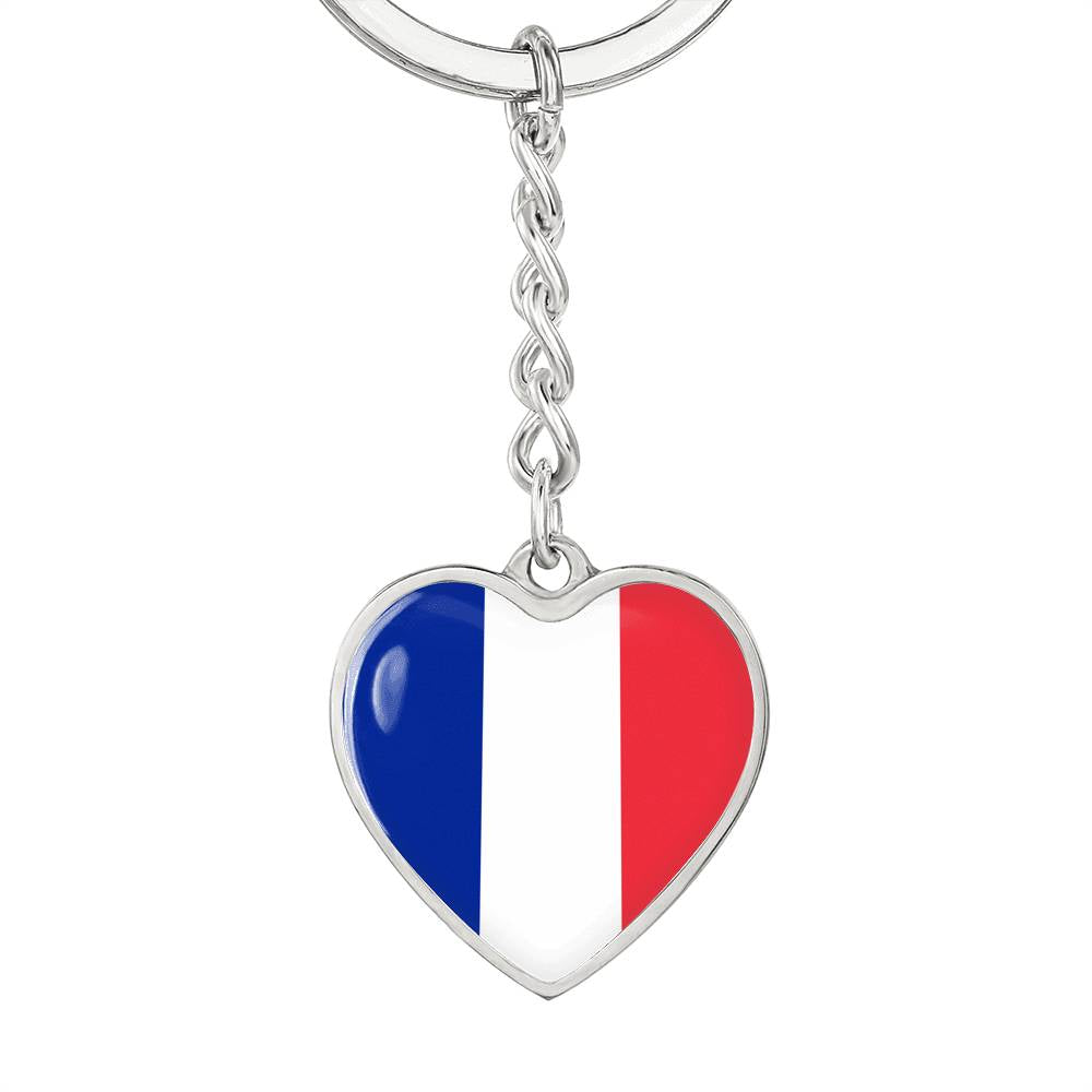 French Flag - Heart Pendant Luxury Keychain