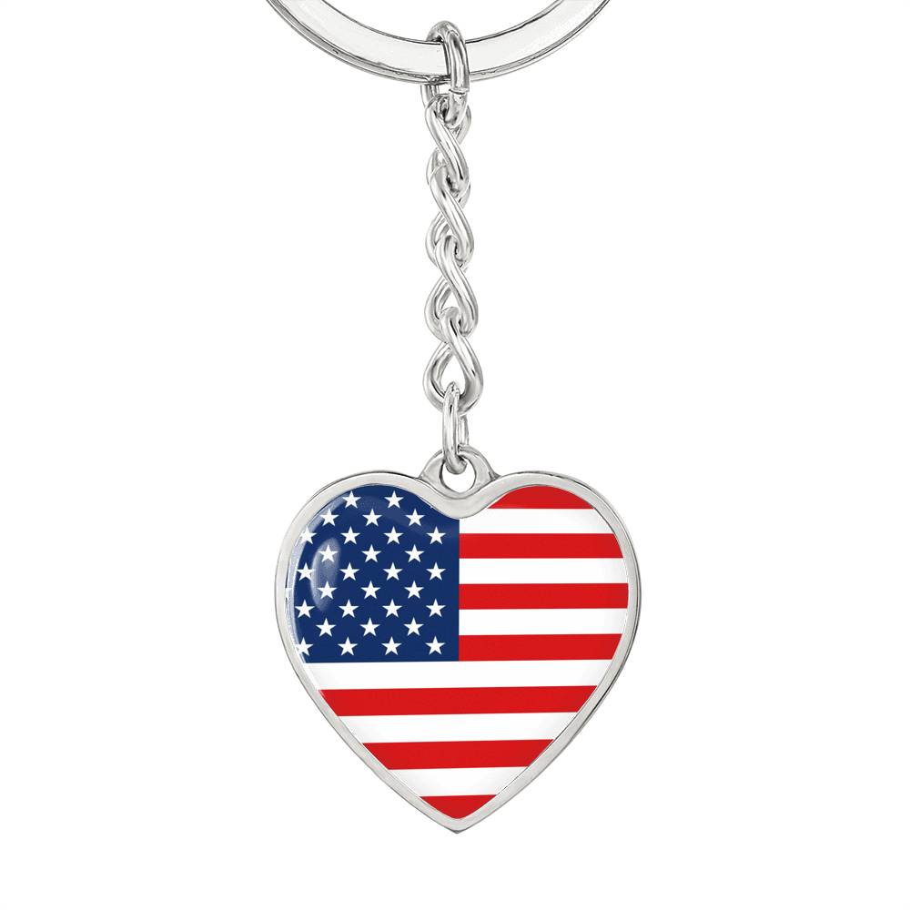 American Flag - Heart Pendant Luxury Keychain