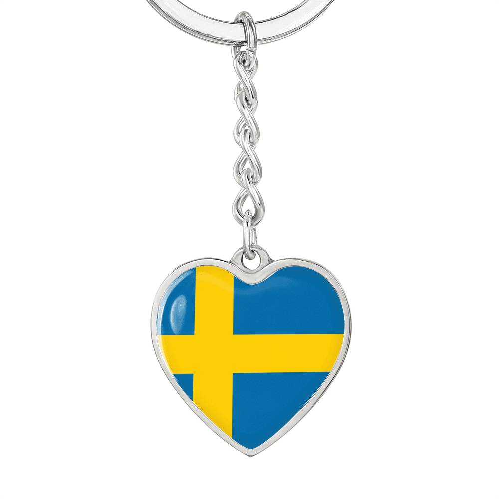 Swedish Flag - Heart Pendant Luxury Keychain