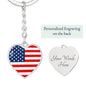 American Flag - Heart Pendant Luxury Keychain