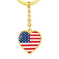 American Flag - Heart Pendant Luxury Keychain