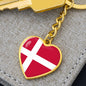 Danish Flag - Heart Pendant Luxury Keychain