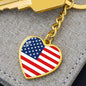 American Flag - Heart Pendant Luxury Keychain