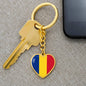 Romanian Flag - Heart Pendant Luxury Keychain