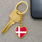 Danish Flag - Heart Pendant Luxury Keychain
