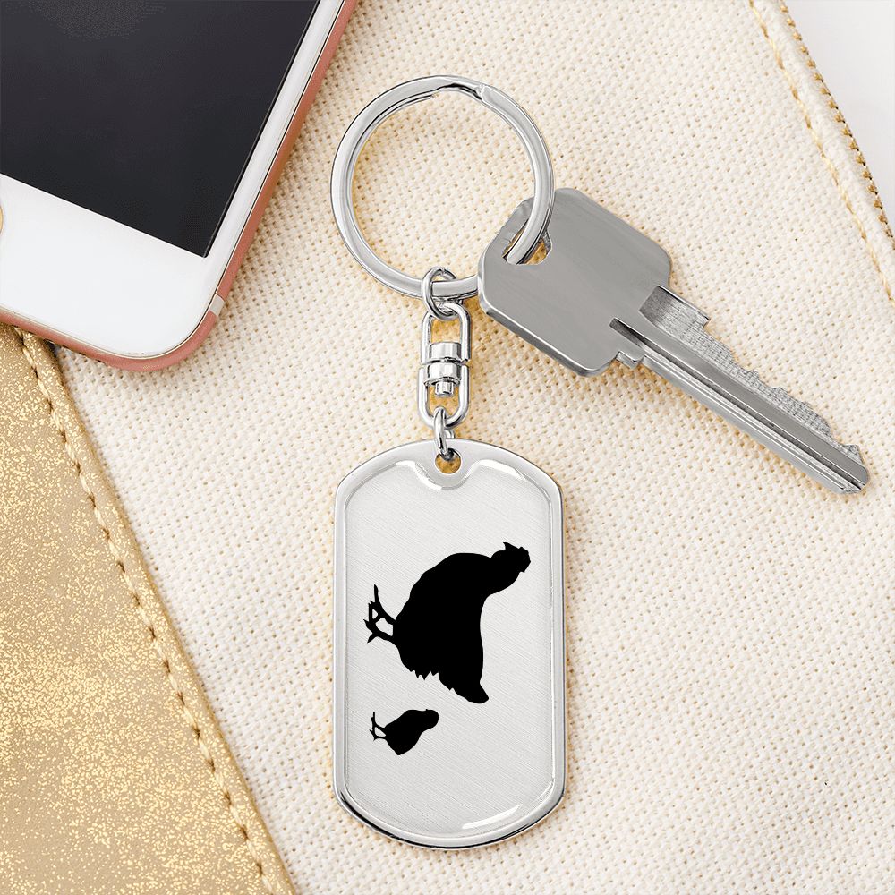 Mama Chicken With 1 Chick - Luxury Dog Tag Keychain