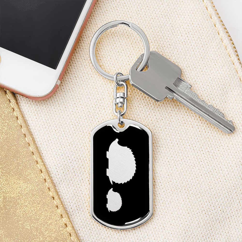 Mama Hedgehog With 1 Hoglet v2 - Luxury Dog Tag Keychain
