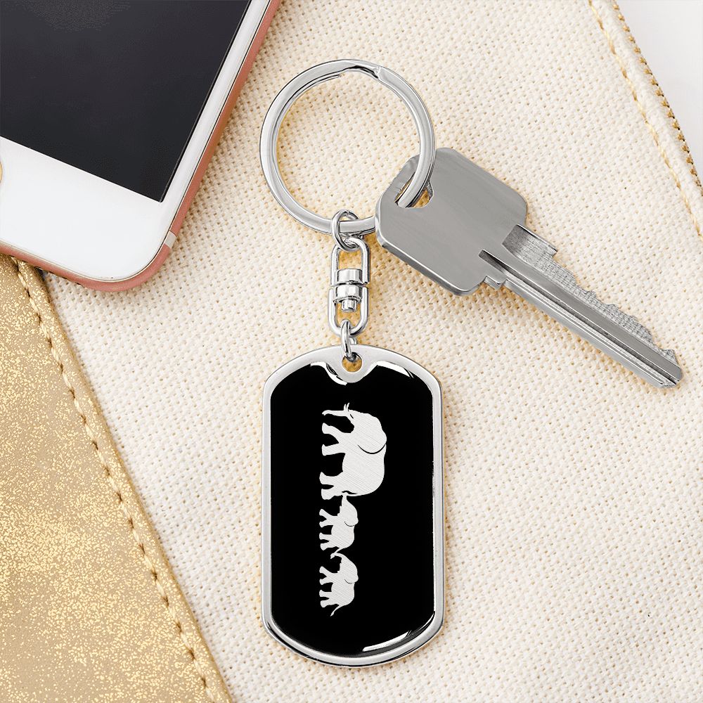 Mama Elephant With 2 Calves v2 - Luxury Dog Tag Keychain