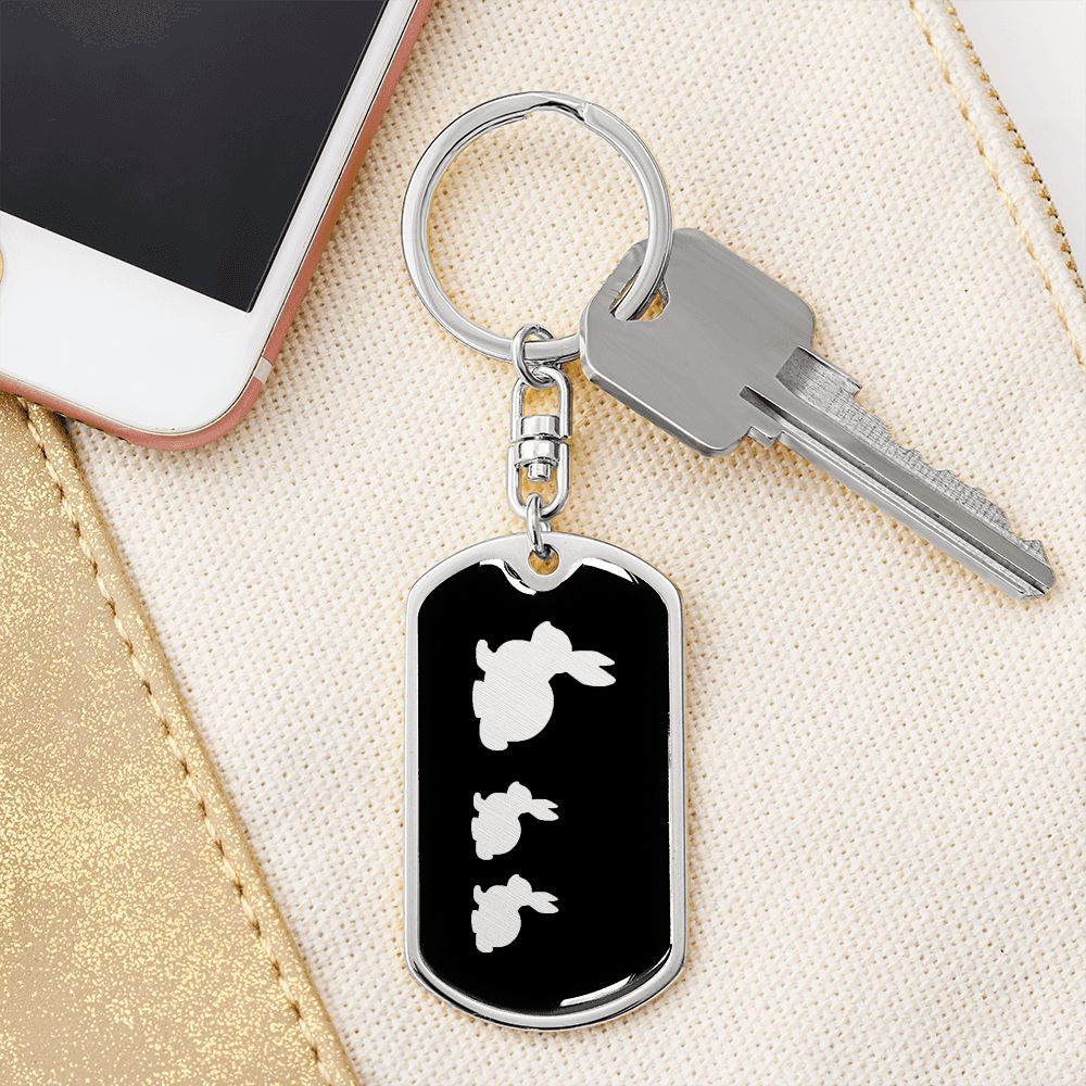 Mama Rabbit With 2 Kittens v2 - Luxury Dog Tag Keychain