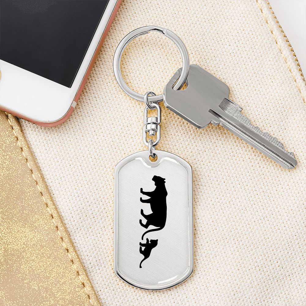 Mama Lioness With 1 Cub - Luxury Dog Tag Keychain