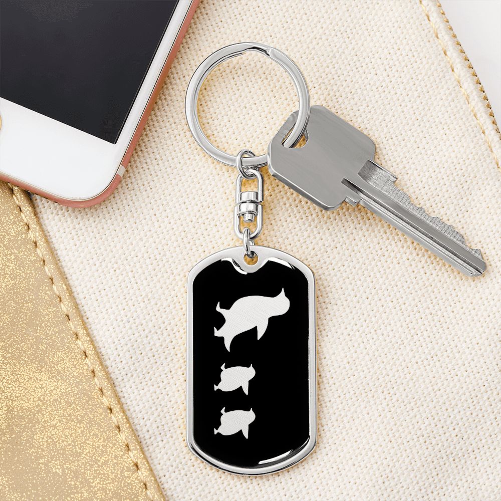 Mama Penguin With 2 Chicks v2 - Luxury Dog Tag Keychain