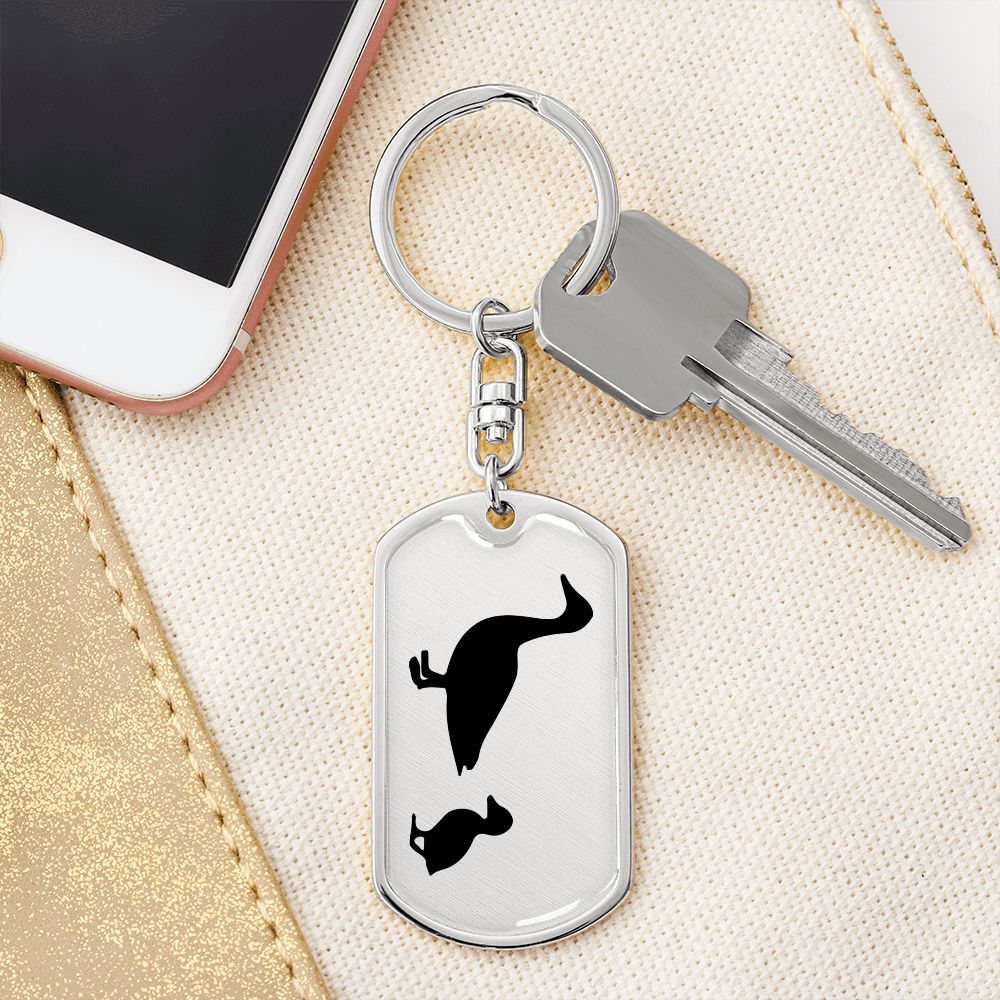 Mama Duck With 1 Duckling - Luxury Dog Tag Keychain