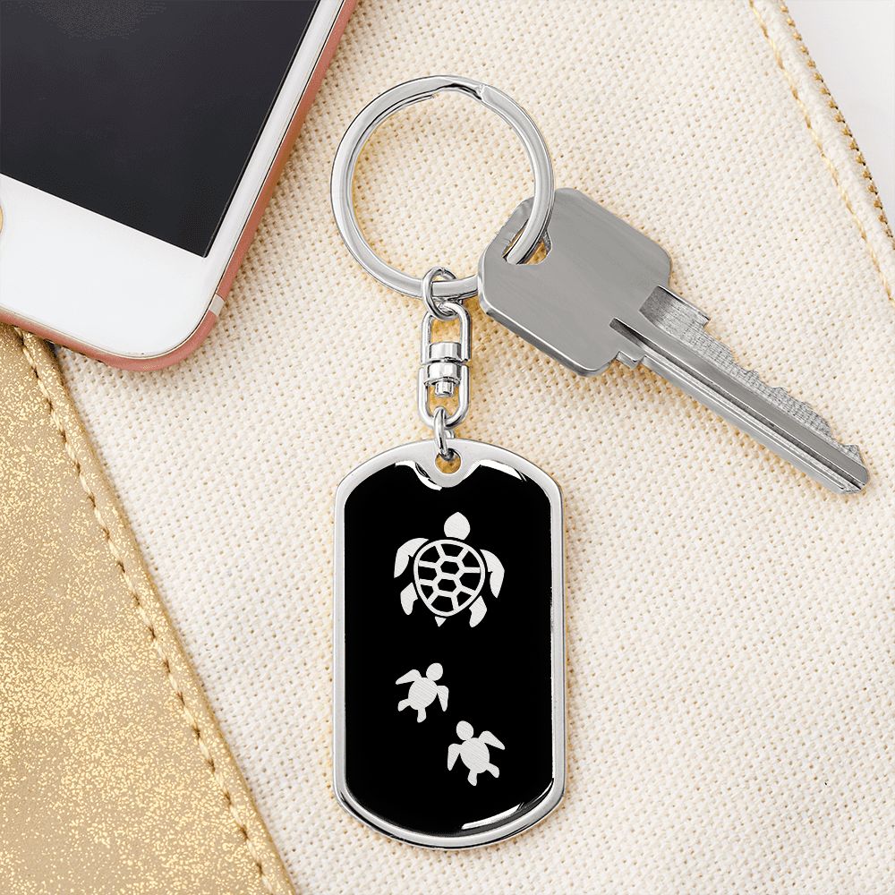 Mama Turtle With 2 Hatchlings v2 - Luxury Dog Tag Keychain