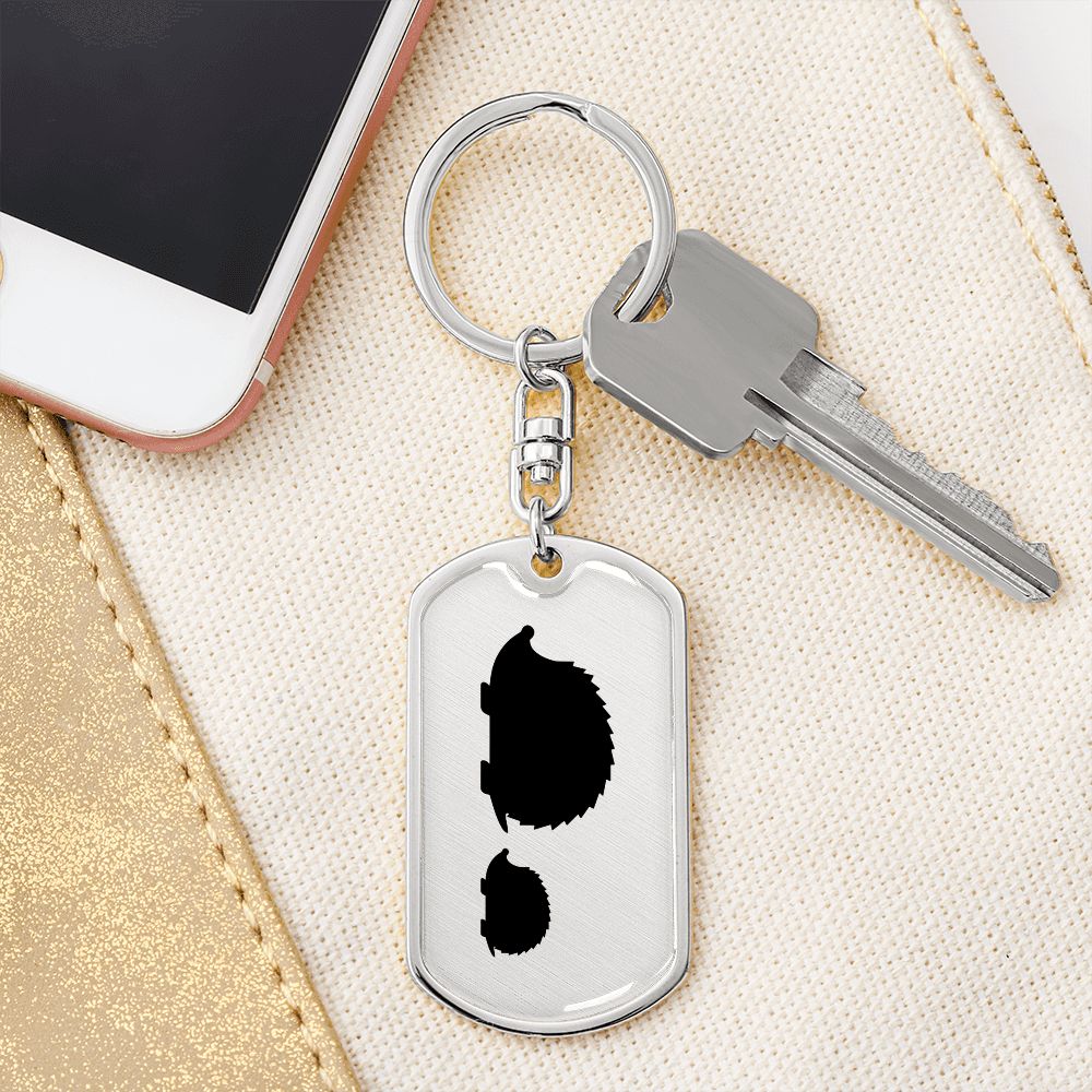 Mama Hedgehog With 1 Hoglet - Luxury Dog Tag Keychain