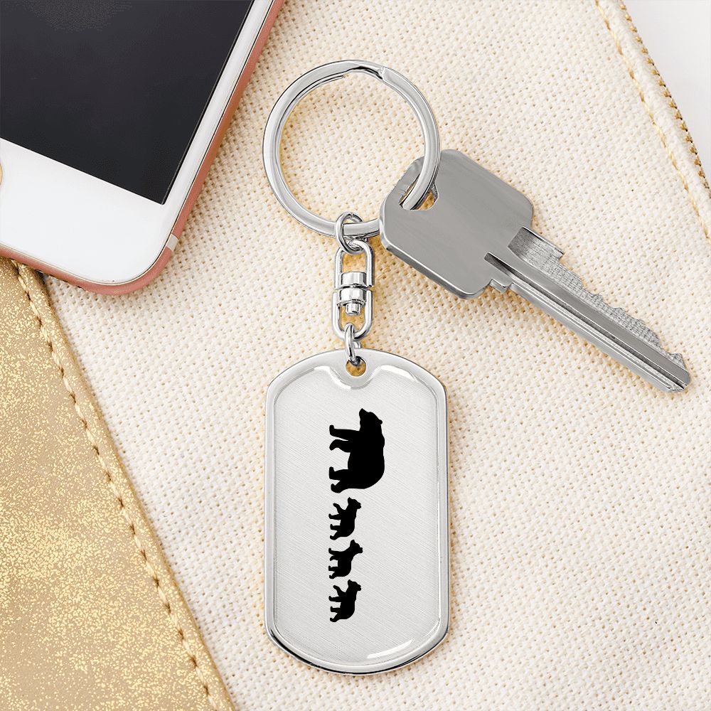 Mama Bear With 3 Cubs - Luxury Dog Tag Keychain