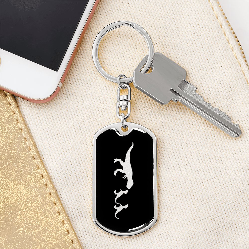 Mama Dinosaur With 2 Hatchlings v2 - Luxury Dog Tag Keychain
