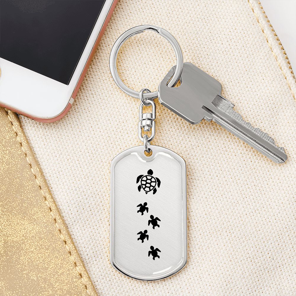 Mama Turtle With 4 Hatchlings - Luxury Dog Tag Keychain