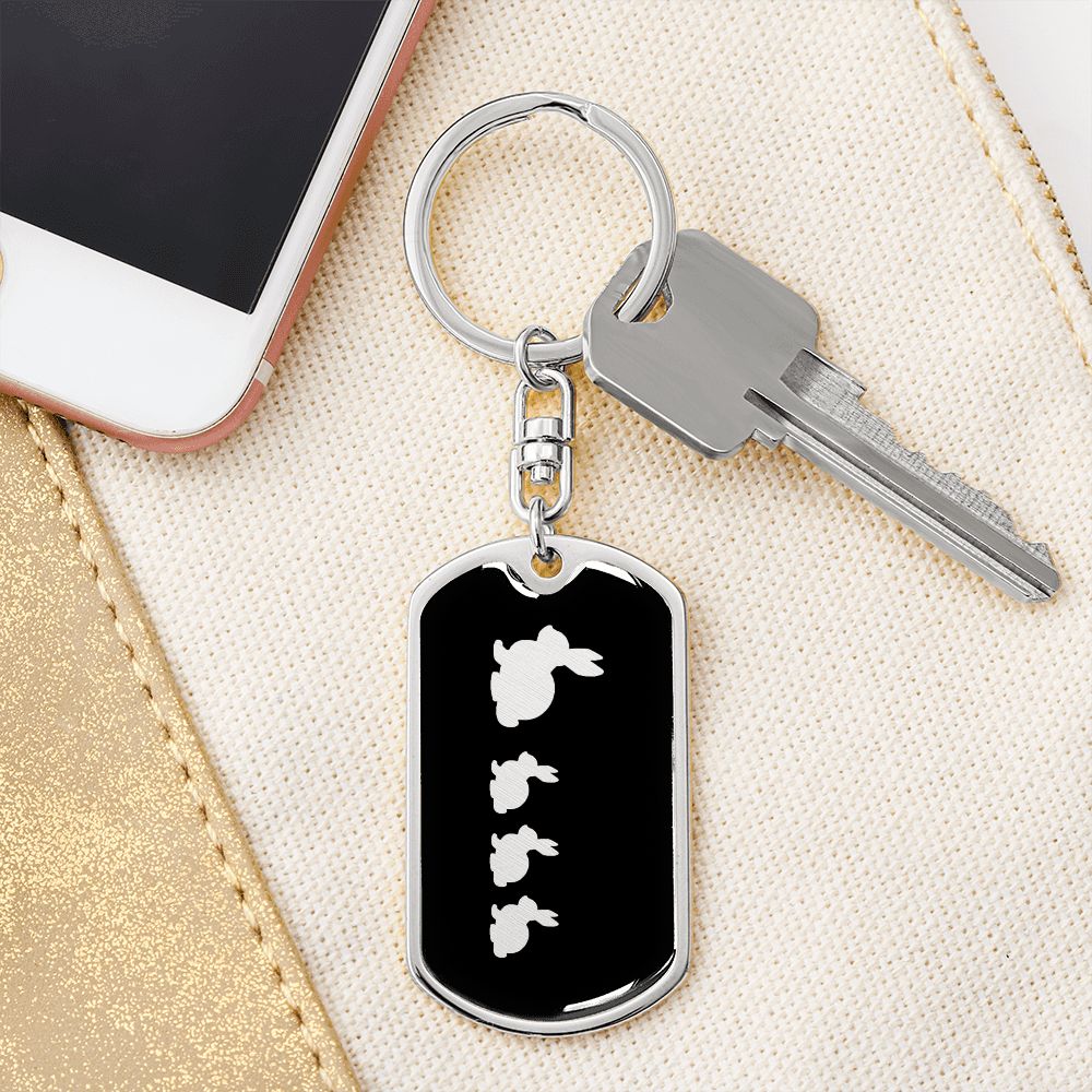 Mama Rabbit With 3 Kittens v2 - Luxury Dog Tag Keychain