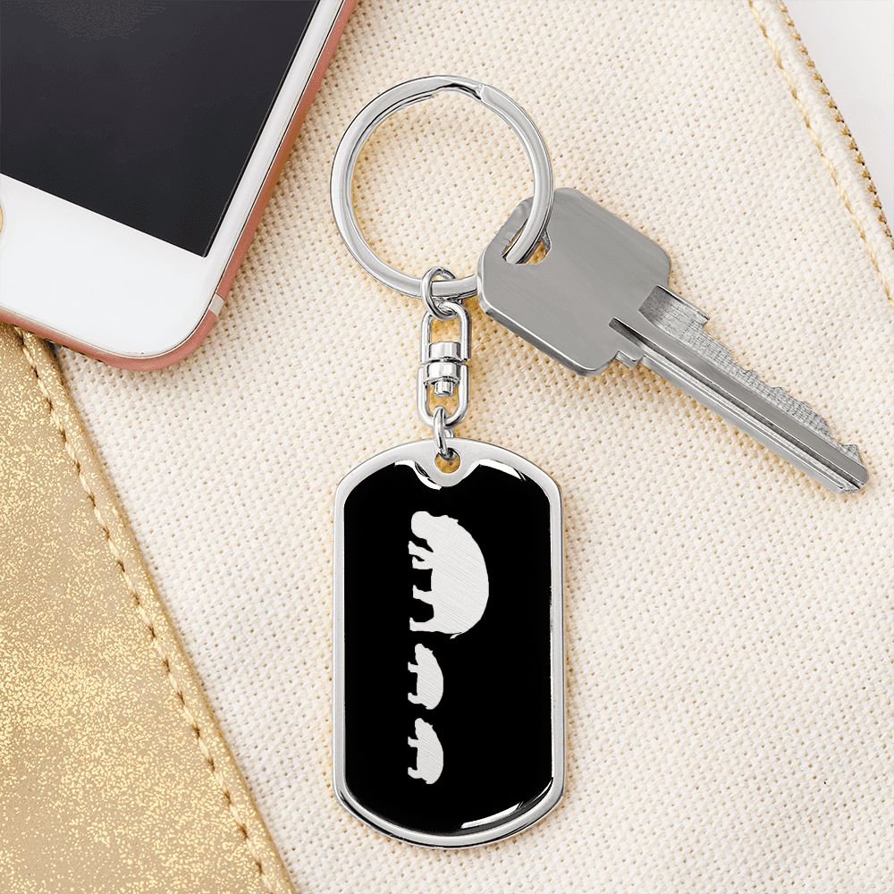 Mama Hippo With 2 Calves v2 - Luxury Dog Tag Keychain