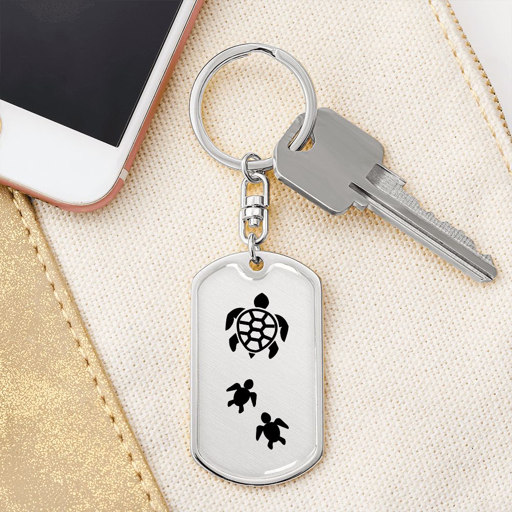 Mama Turtle With 2 Hatchlings - Luxury Dog Tag Keychain