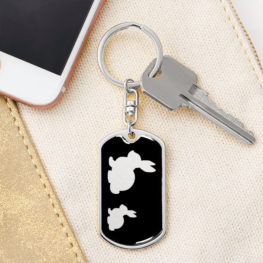 Mama Rabbit With 1 Kitten v2 - Luxury Dog Tag Keychain