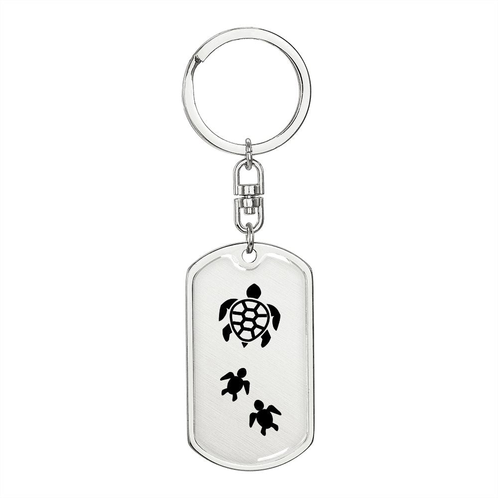 Mama Turtle With 2 Hatchlings - Luxury Dog Tag Keychain
