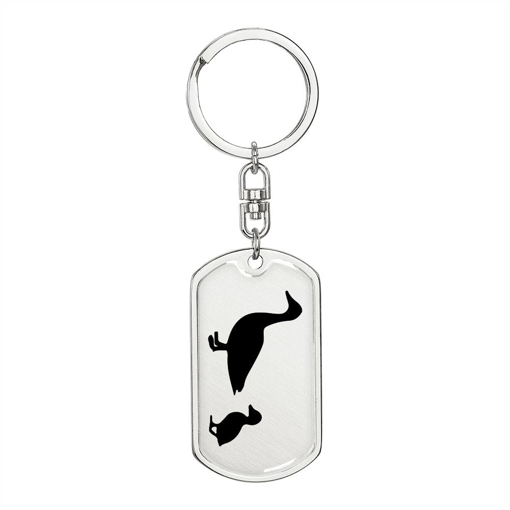 Mama Duck With 1 Duckling - Luxury Dog Tag Keychain