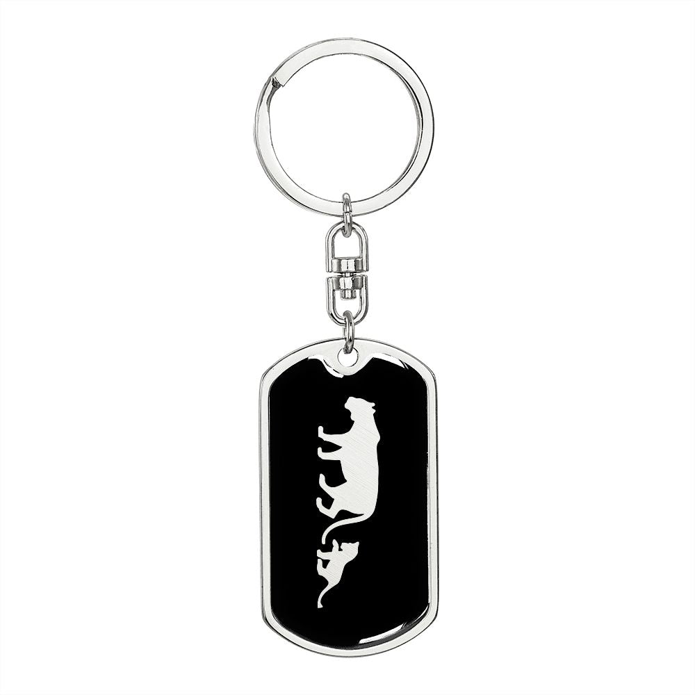 Mama Lioness With 1 Cub v2 - Luxury Dog Tag Keychain