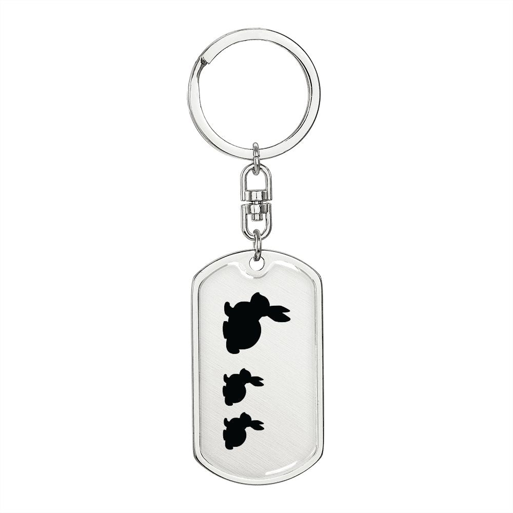 Mama Rabbit With 2 Kittens - Luxury Dog Tag Keychain